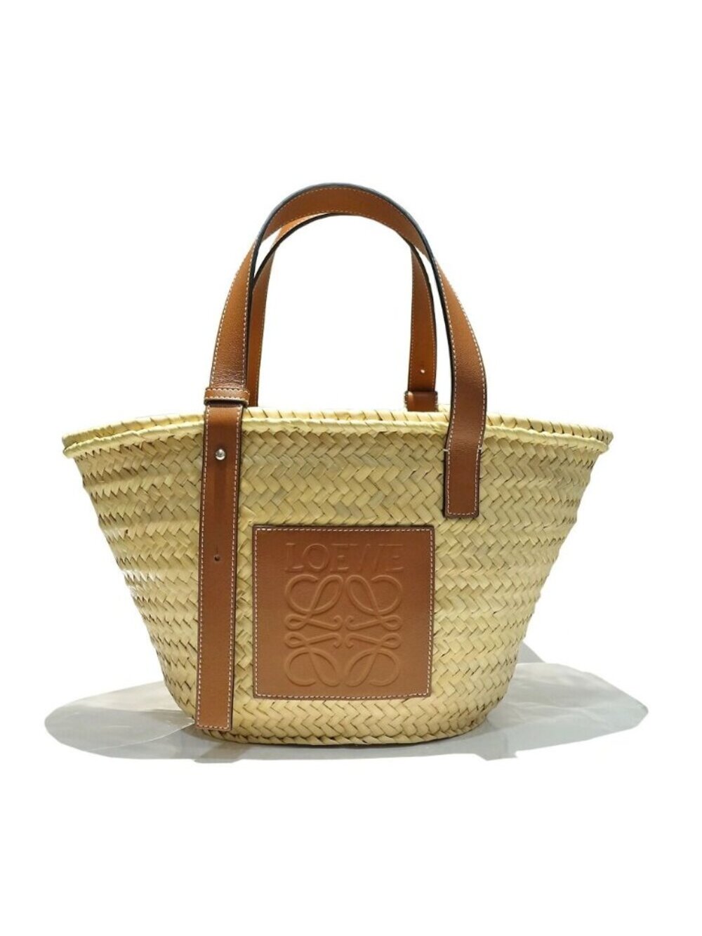Loewe Basket Bag Medium Natural Tan Raffia Leather Handbag